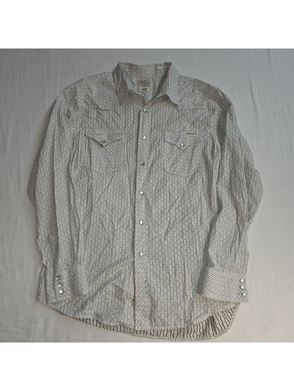 Lucky Brand Distinctive Western Shirt Mens Large Pearl Snap Striped Cowboy
